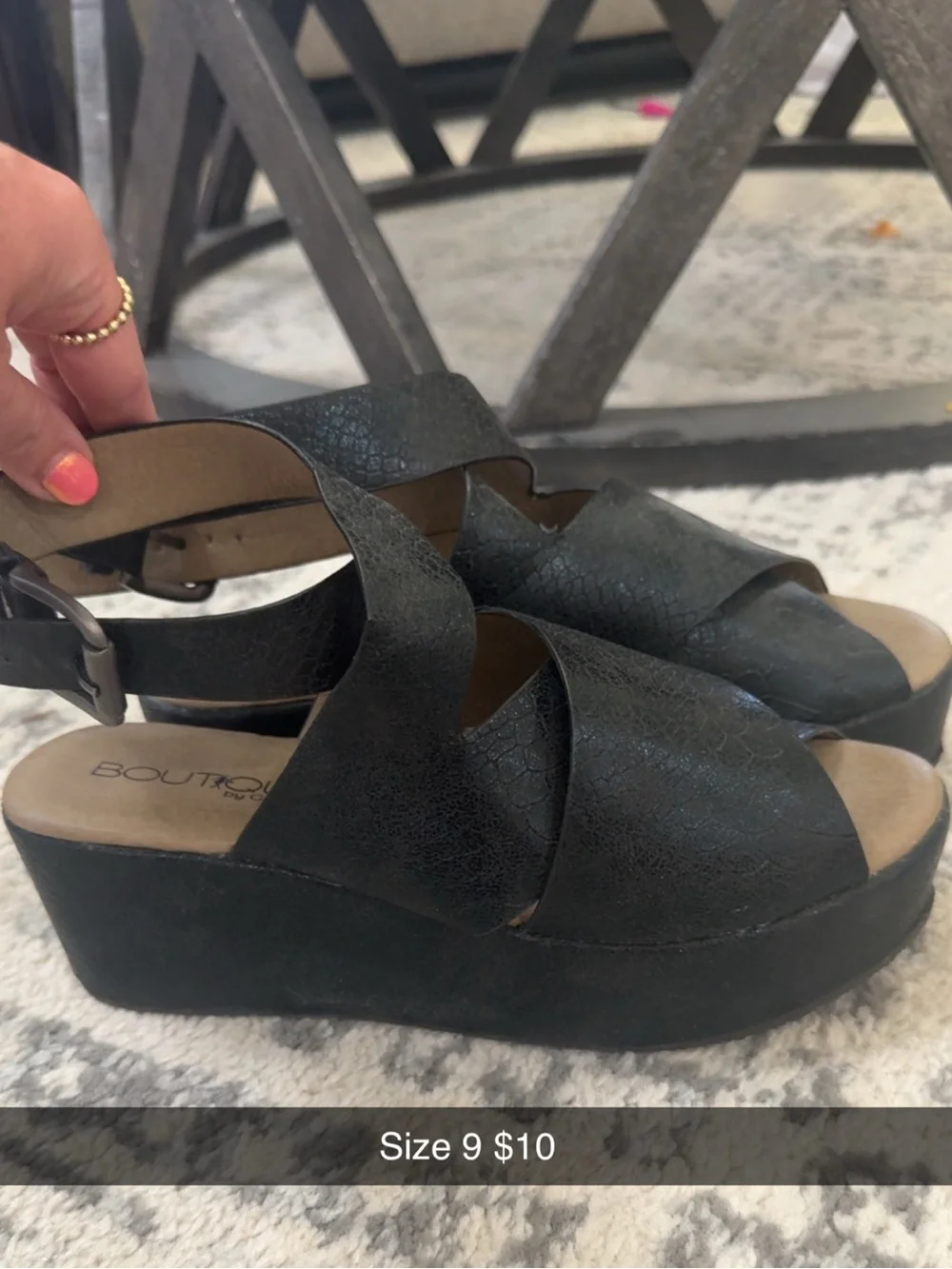 Black Platform Sandals — Women's Size 9